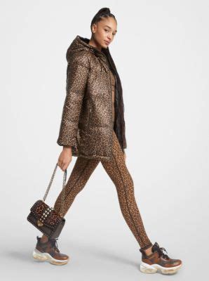 michael kors leopard print pants|Michael Kors leopard puffer jacket.